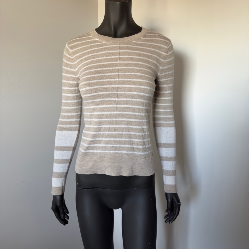 125. Club Monaco 100% Merino Wool Striped Beige and White Women's Sweater